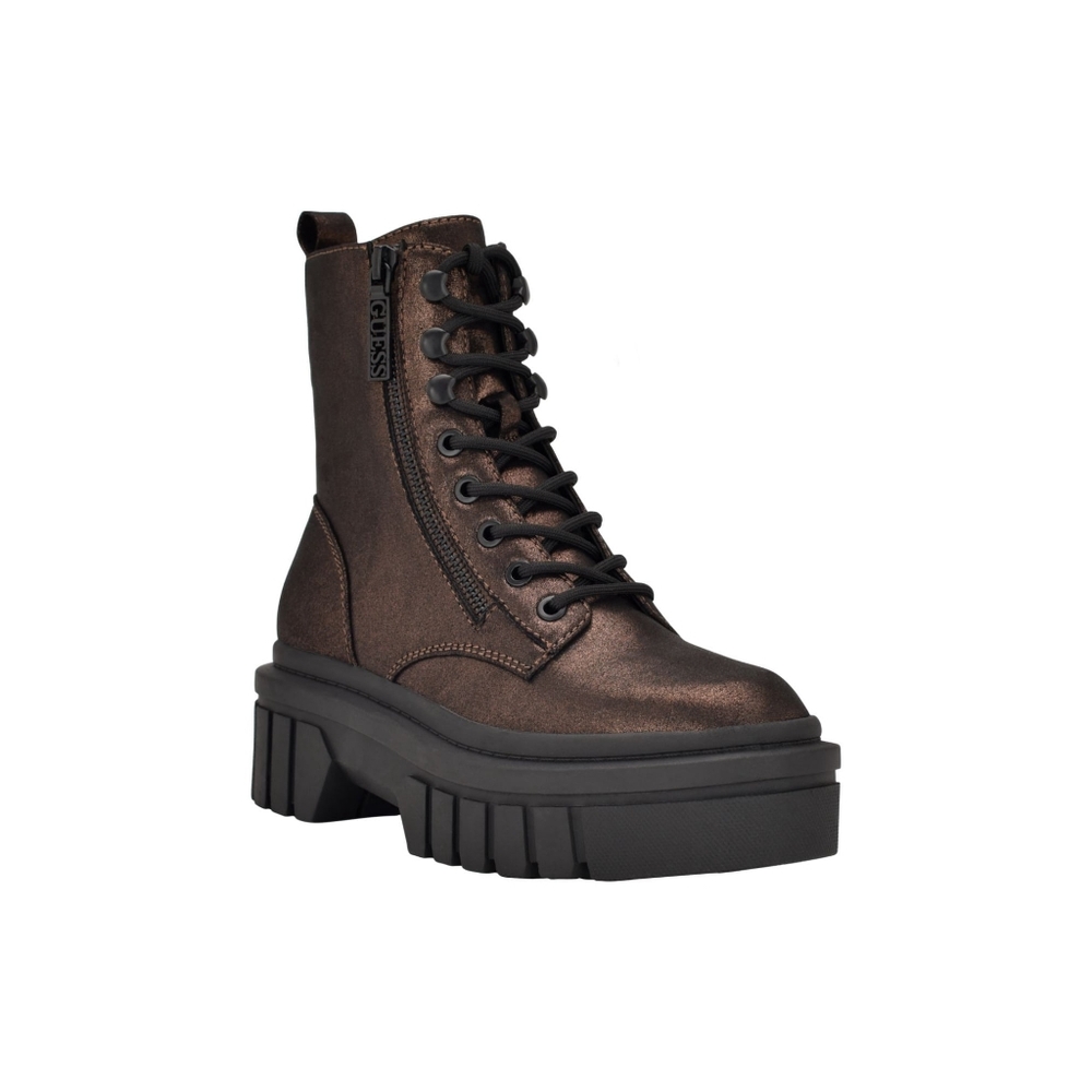 GUESS Ferina Women's Bronze Brown Platform Lace Up Block Heel Combat Boots